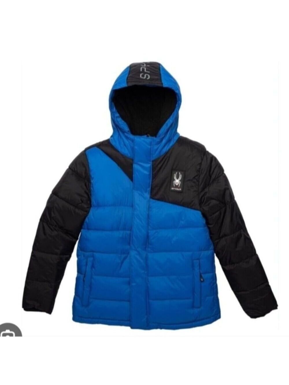 SPYDER | Boys Circuit Colorblock Hooded Puffer Jacket navy Black Sz 14 16
